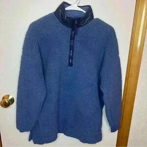 Aerie Pullover‎ 1/4 Zip Women Small Denim Blue Oversized Long Sleeve Sherpa NWOT